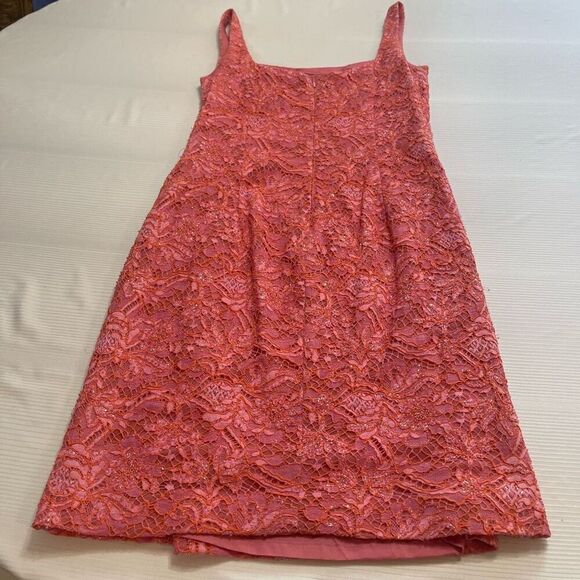 Carmen Marc Valvo Signature Pink Beaded Embellished Lace Dress Size 12 - Picture 15 of 16